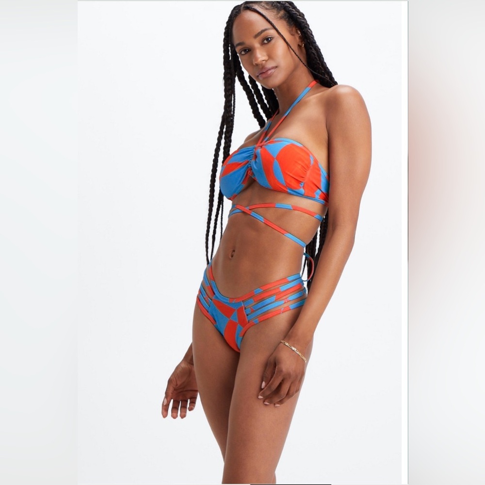 Fabletics Women’s Geo Print Wrap Bikini Top Size Large NWOT Bottoms Size XL NWT